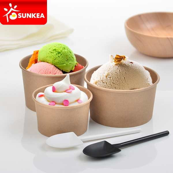 Copa de helado de papel kraft con tapa de domo