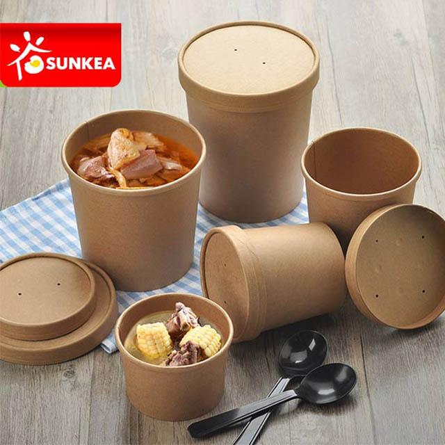 Recipiente de sopa de papel kraft forrado de PLA