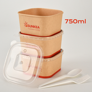 Tazón de papel de ensalada cuadrada de 750 ml