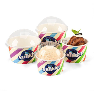 Copa de papel de helado colorido con tapa transparente