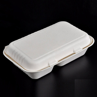 Caja de almuerzo de caña de azúcar biodegradable de 2 compartimentos