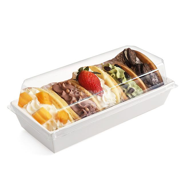 Caja de sushi de papel blanco desechable con tapa transparente