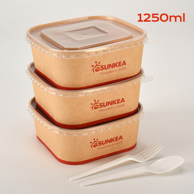 Tazón de papel de ensalada cuadrada de 1250 ml