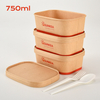 Caja de papel rectangular de Kraft de 750 ml