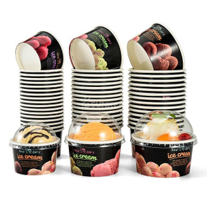  Copa de helado de papel con tapa transparente