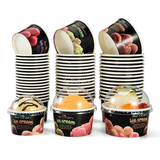  Copa de helado de papel con tapa transparente