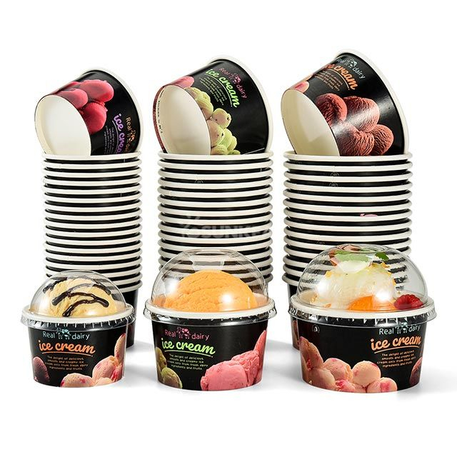  Copa de helado de papel con tapa transparente