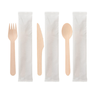  Juego de cubiertos de madera desechable (cuchillo y horquilla y cuchara)