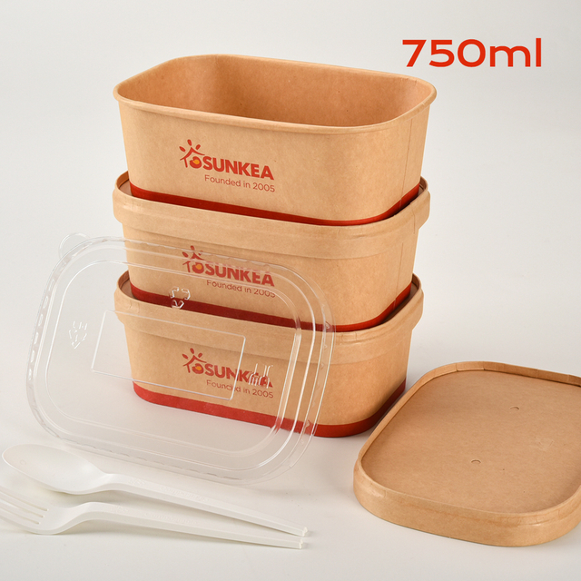 Caja de papel rectangular de Kraft de 750 ml