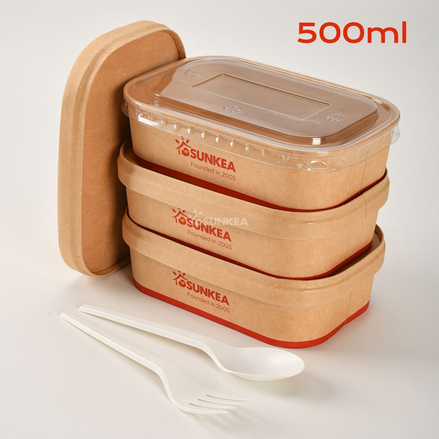 Contenedor de papel Kraft rectangular de 500 ml
