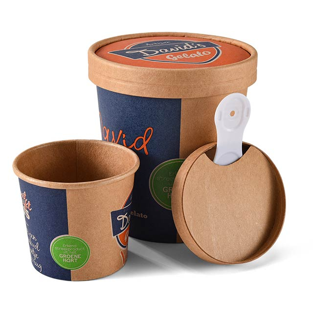 Bañera de helado Kraft (tapa de papel y cuchara)