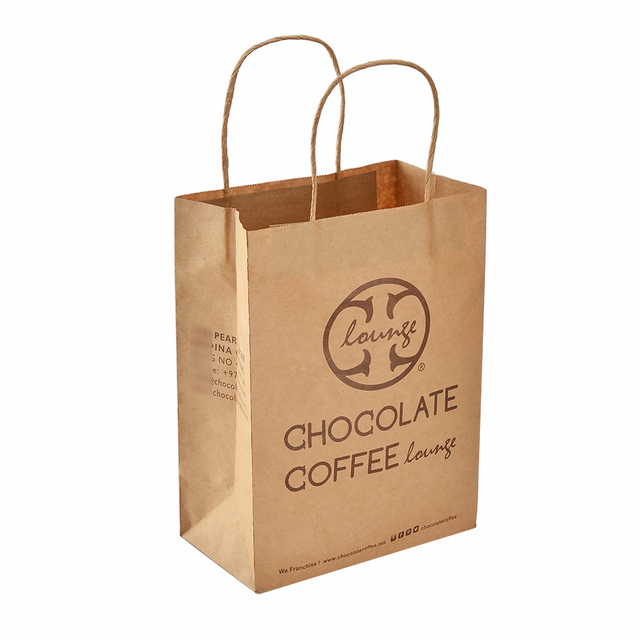 Bolsa de compras de papel kraft marrón con mango
