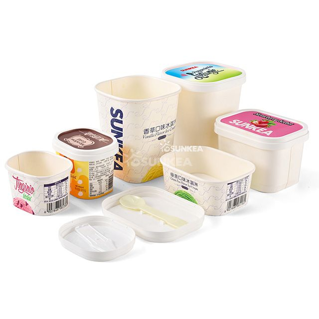 Caja de helado con tapa y cuchara de plástico