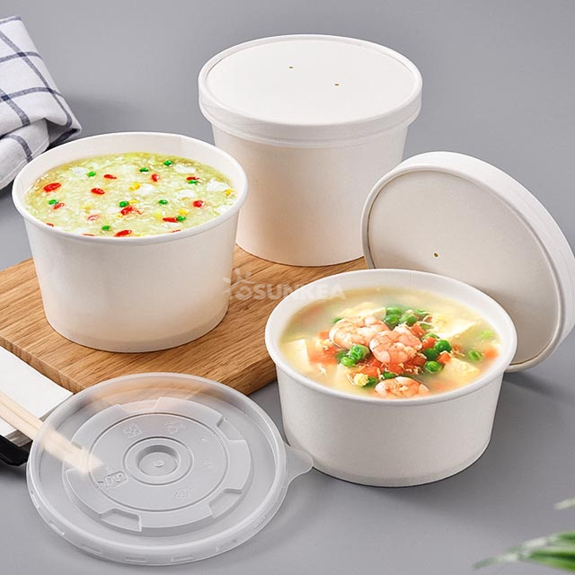 Tazón de sopa de papel con tapa