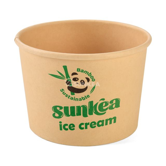 Copa de helado de pulpa de bambú con tapa transparente