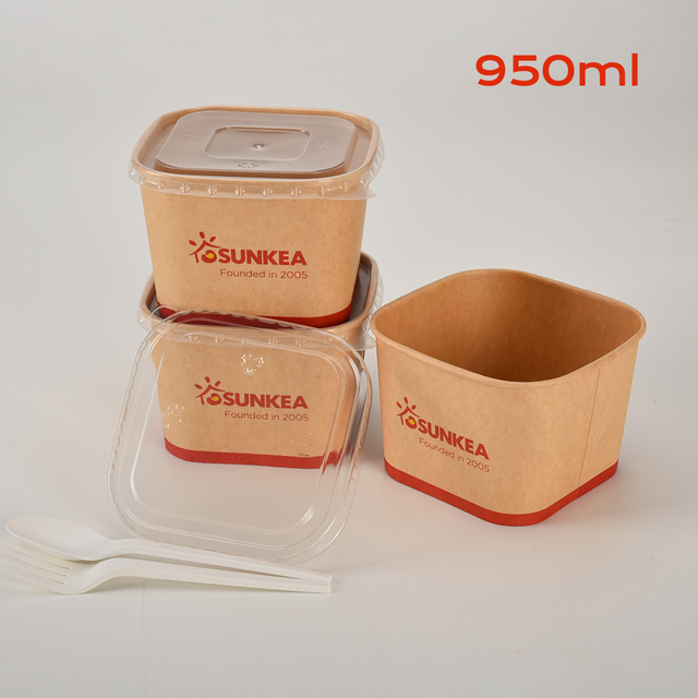 Tazón de papel de ensalada cuadrada de 950 ml