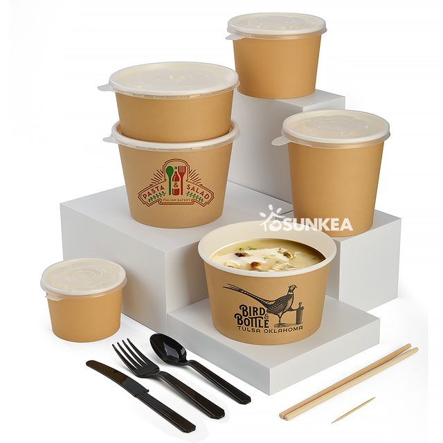 Recipiente de sopa de papel impreso personalizado con tapa de plástico