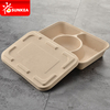 Caja de alimentos para llevar biodegradables de 3 compartimentos con tapa