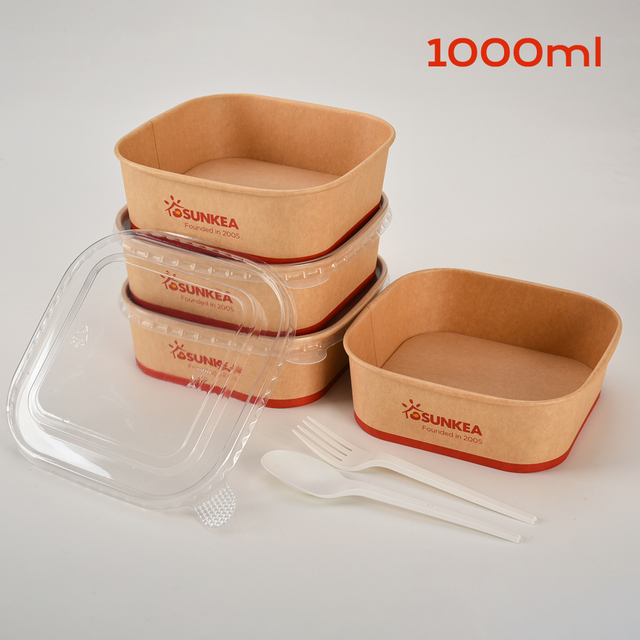 Tazón de papel de ensalada cuadrada de 1000 ml