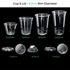  Copas de PET: 7,8 / 9,0 / 9,2 / 9,5 / 9,8 / 10,7 cm de diámetro del borde
